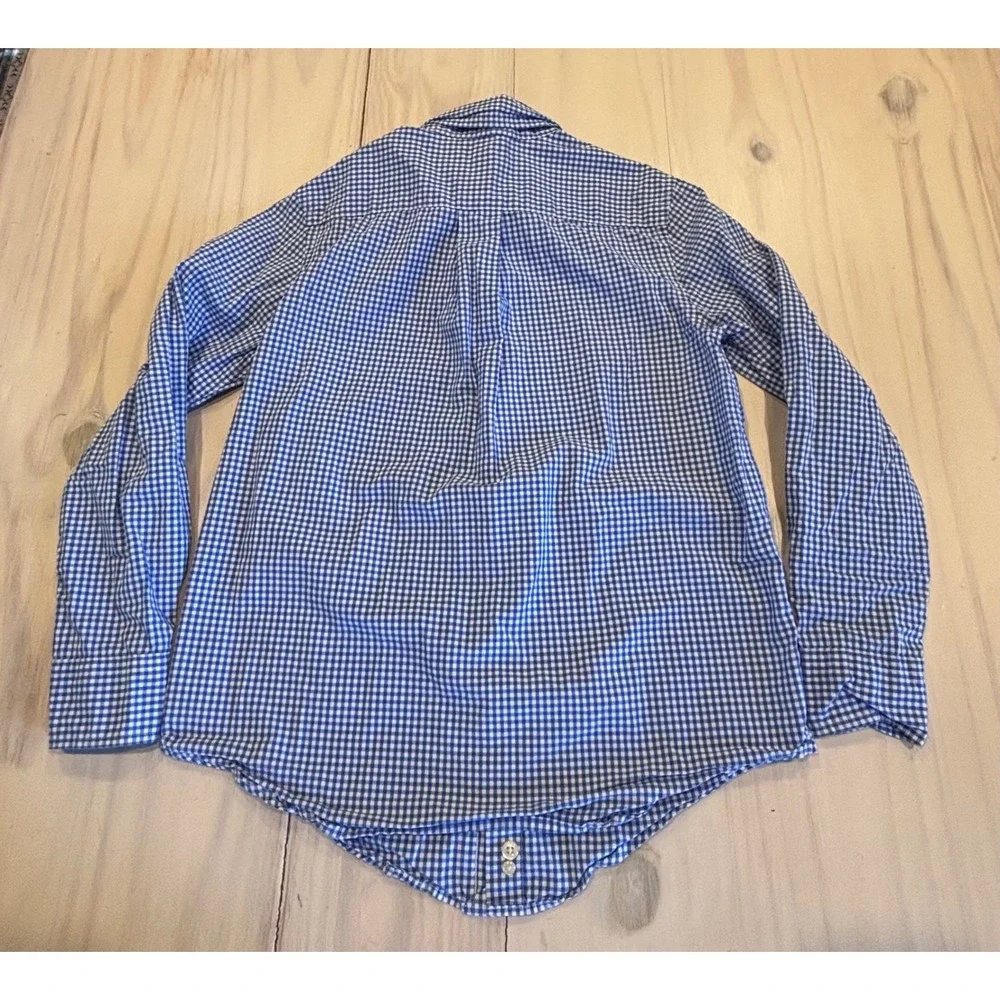 Ralph Lauren Kids Blue White Gingham Button Down Shirt Size M 10-12 Preppy